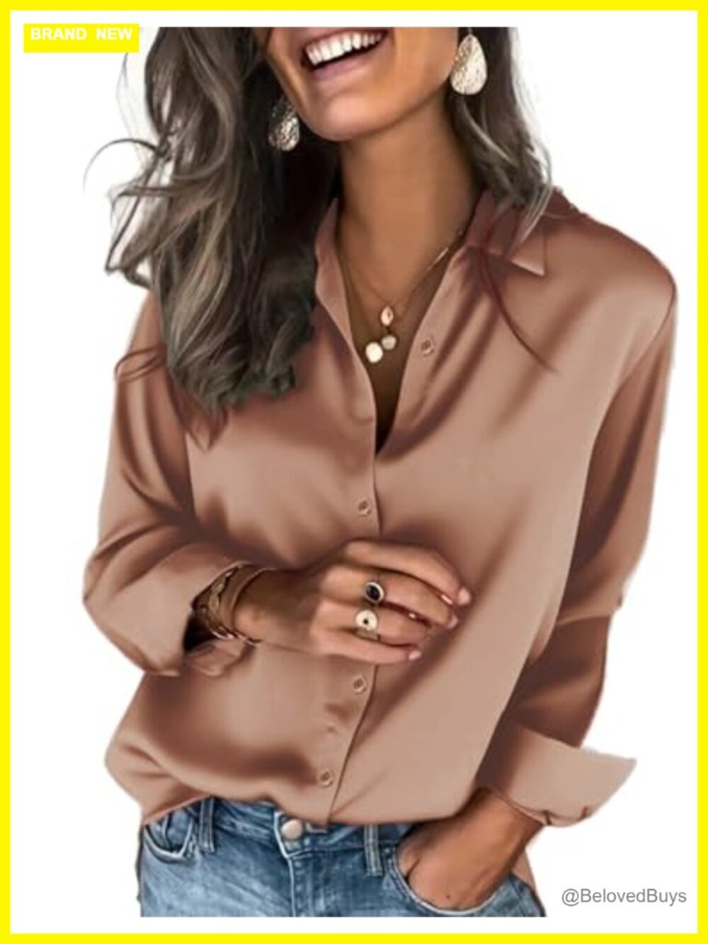 Satin Button Down Shirt Long Sleeve Blouse